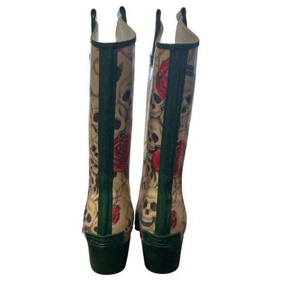 Corkys Womens Skull & Rose Print Cowboy Rain Boots Rubber Size EU 38 / US 8 - Picture 4 of 10